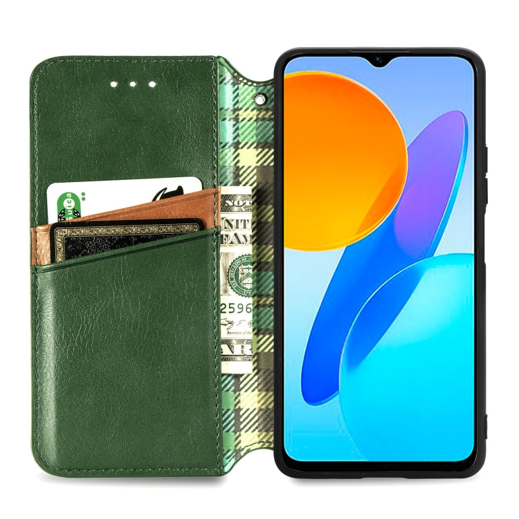 For Honor X8 5G Cubic Grid Pressed Magnetic Leather Phone Case