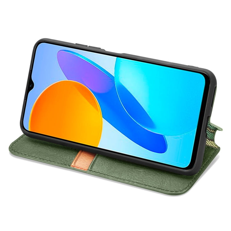 For Honor X8 5G Cubic Grid Pressed Magnetic Leather Phone Case