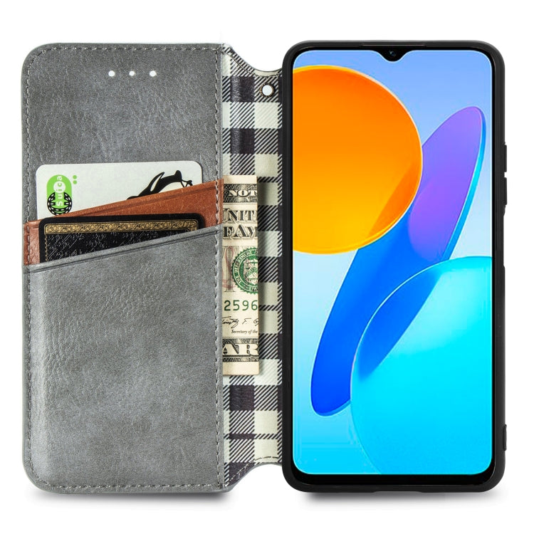 For Honor X8 5G Cubic Grid Pressed Magnetic Leather Phone Case