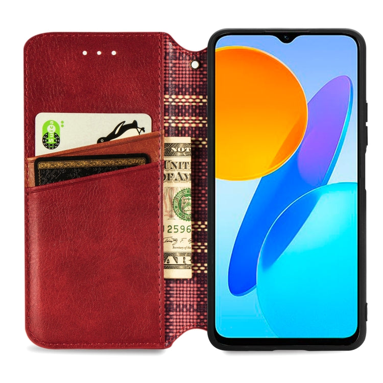 For Honor X8 5G Cubic Grid Pressed Magnetic Leather Phone Case