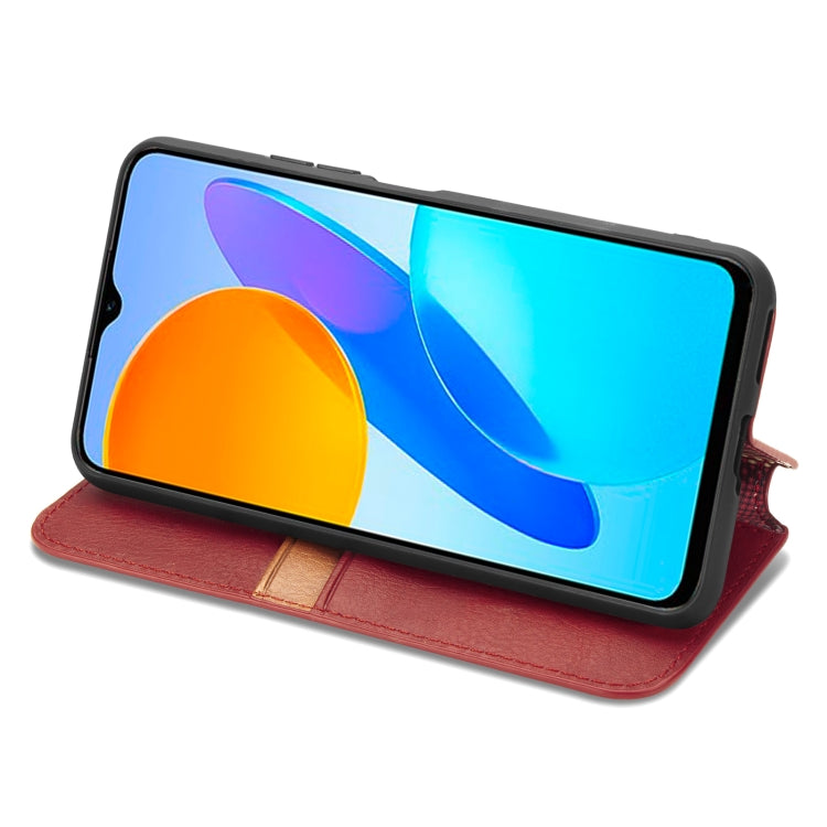 For Honor X8 5G Cubic Grid Pressed Magnetic Leather Phone Case