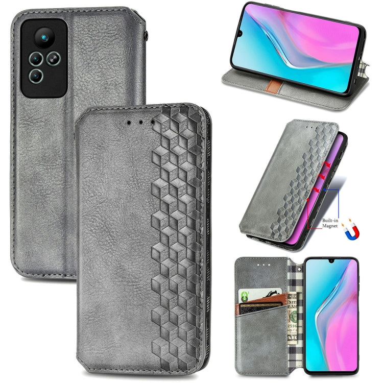 For infinix Note 11 Cubic Grid Pressed Magnetic Leather Phone Case