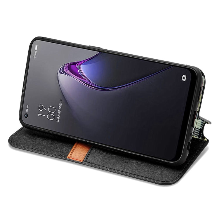 For OPPO Reno8 Cubic Grid Pressed Magnetic Leather Phone Case