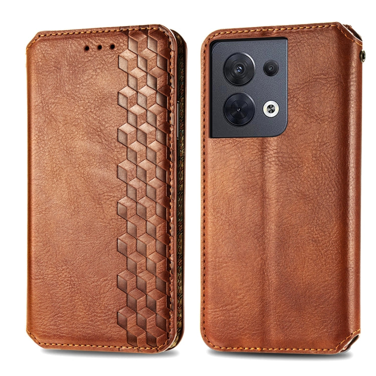 For OPPO Reno8 Cubic Grid Pressed Magnetic Leather Phone Case
