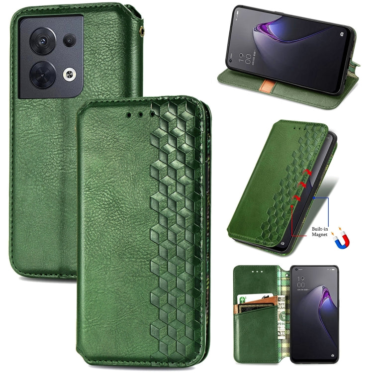 For OPPO Reno8 Cubic Grid Pressed Magnetic Leather Phone Case