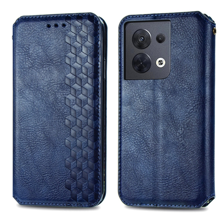 For OPPO Reno8 Cubic Grid Pressed Magnetic Leather Phone Case