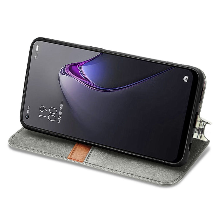 For OPPO Reno8 Cubic Grid Pressed Magnetic Leather Phone Case