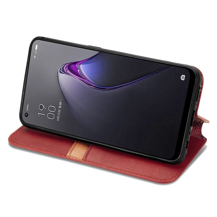 For OPPO Reno8 Cubic Grid Pressed Magnetic Leather Phone Case