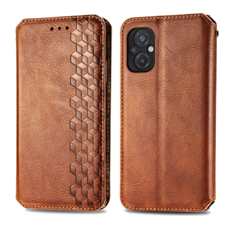 For Xiaomi Poco M5 Cubic Grid Pressed Magnetic Leather Phone Case