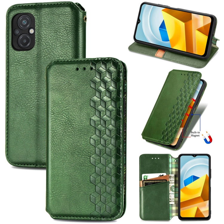 For Xiaomi Poco M5 Cubic Grid Pressed Magnetic Leather Phone Case