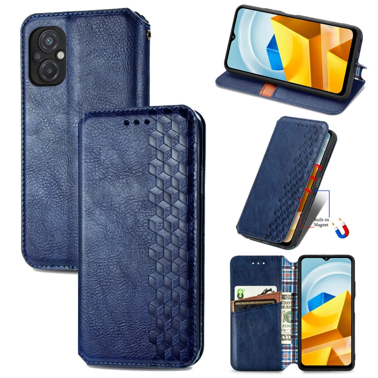 For Xiaomi Poco M5 Cubic Grid Pressed Magnetic Leather Phone Case