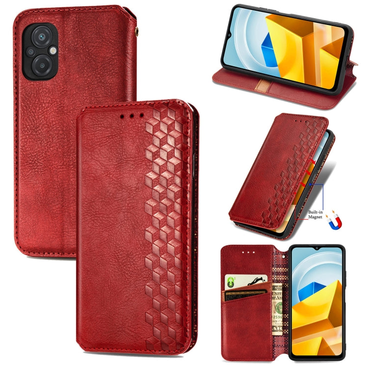 For Xiaomi Poco M5 Cubic Grid Pressed Magnetic Leather Phone Case