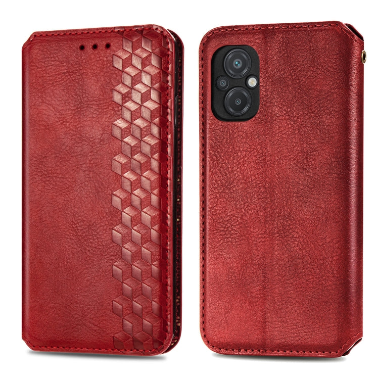 For Xiaomi Poco M5 Cubic Grid Pressed Magnetic Leather Phone Case