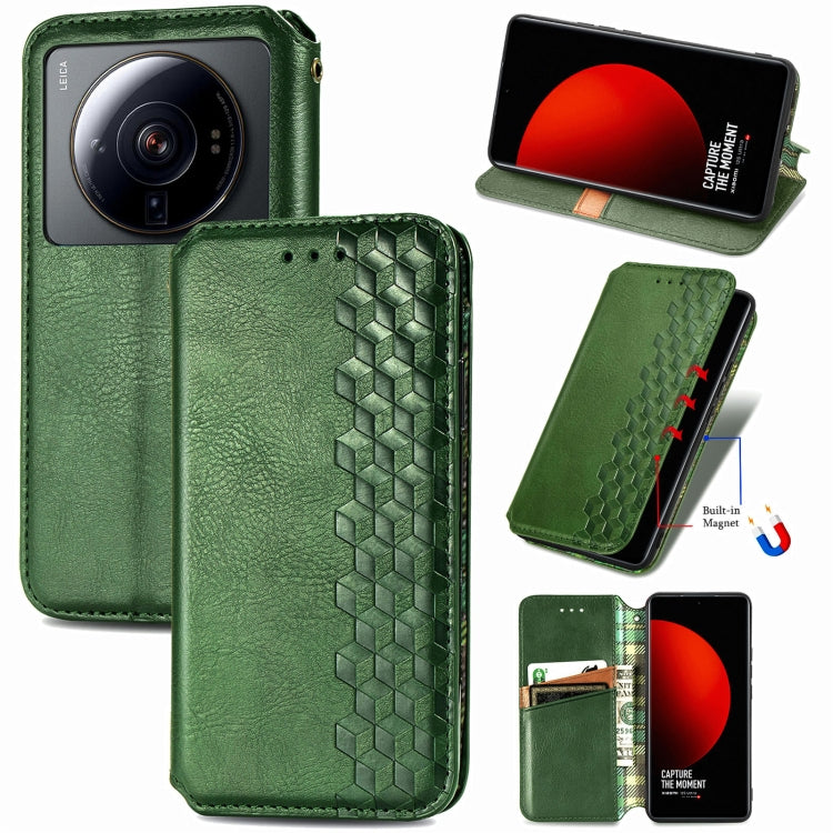 For Xiaomi 12S Ultra Cubic Grid Pressed Magnetic Leather Phone Case
