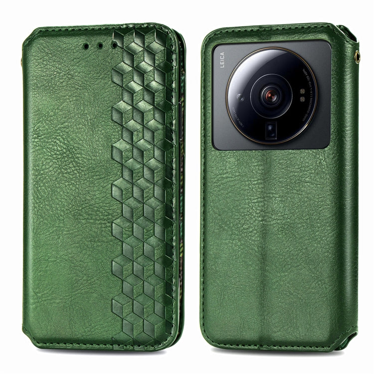 For Xiaomi 12S Ultra Cubic Grid Pressed Magnetic Leather Phone Case
