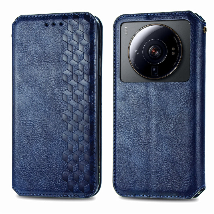 For Xiaomi 12S Ultra Cubic Grid Pressed Magnetic Leather Phone Case