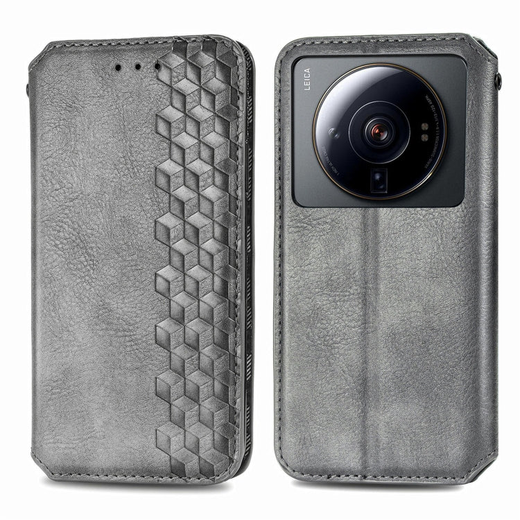 For Xiaomi 12S Ultra Cubic Grid Pressed Magnetic Leather Phone Case