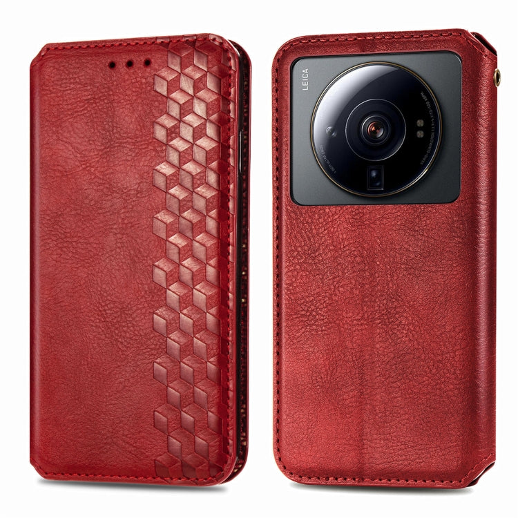 For Xiaomi 12S Ultra Cubic Grid Pressed Magnetic Leather Phone Case