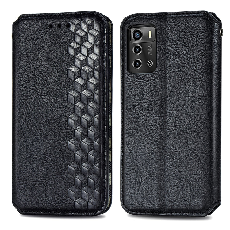 For ZTE Blade A72 4G Cubic Grid Pressed Magnetic Leather Phone Case