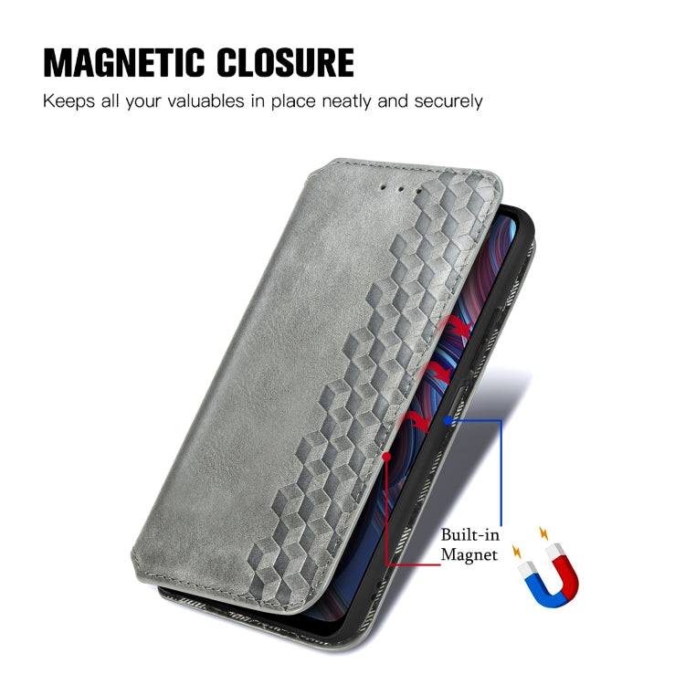 For ZTE Blade A72 4G Cubic Grid Pressed Magnetic Leather Phone Case