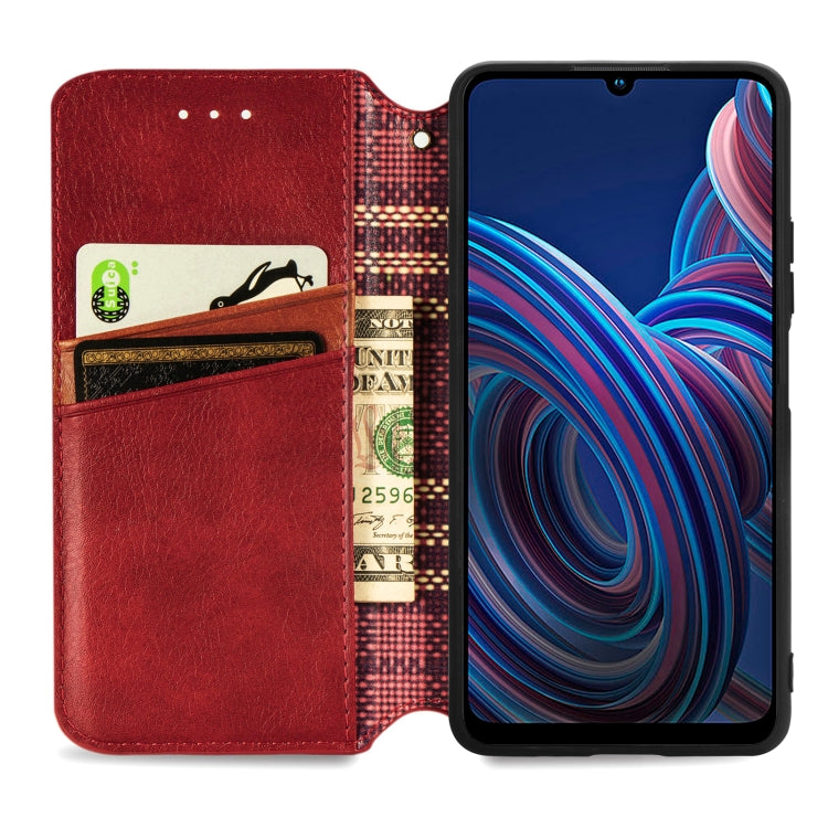 For ZTE Blade A72 4G Cubic Grid Pressed Magnetic Leather Phone Case