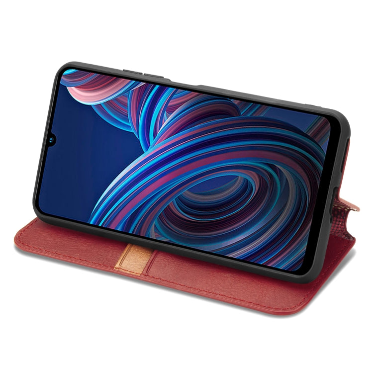 For ZTE Blade A72 4G Cubic Grid Pressed Magnetic Leather Phone Case