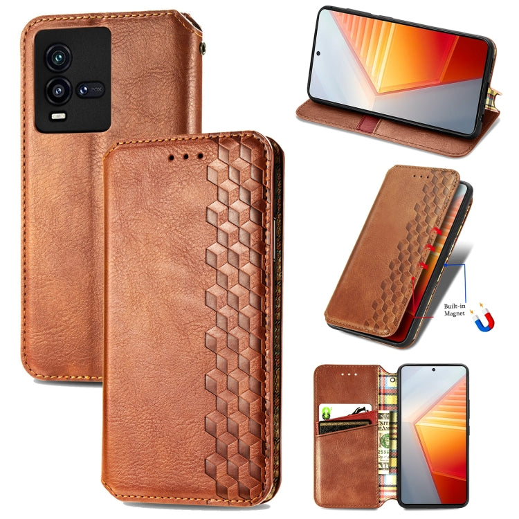 For vivo iQOO 10 Cubic Grid Pressed Magnetic Leather Phone Case