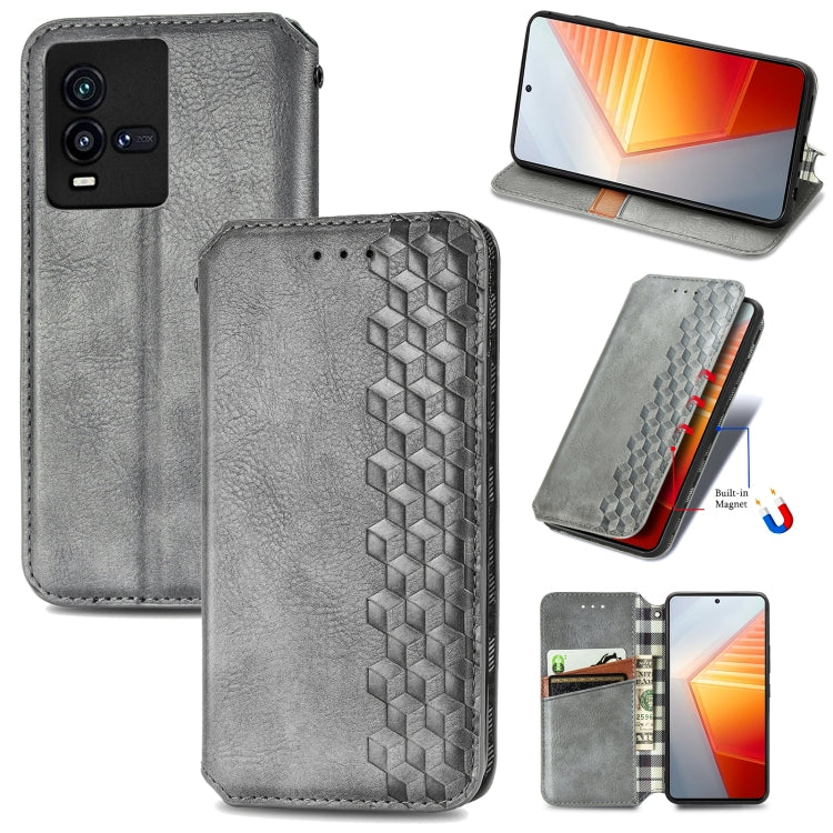 For vivo iQOO 10 Cubic Grid Pressed Magnetic Leather Phone Case