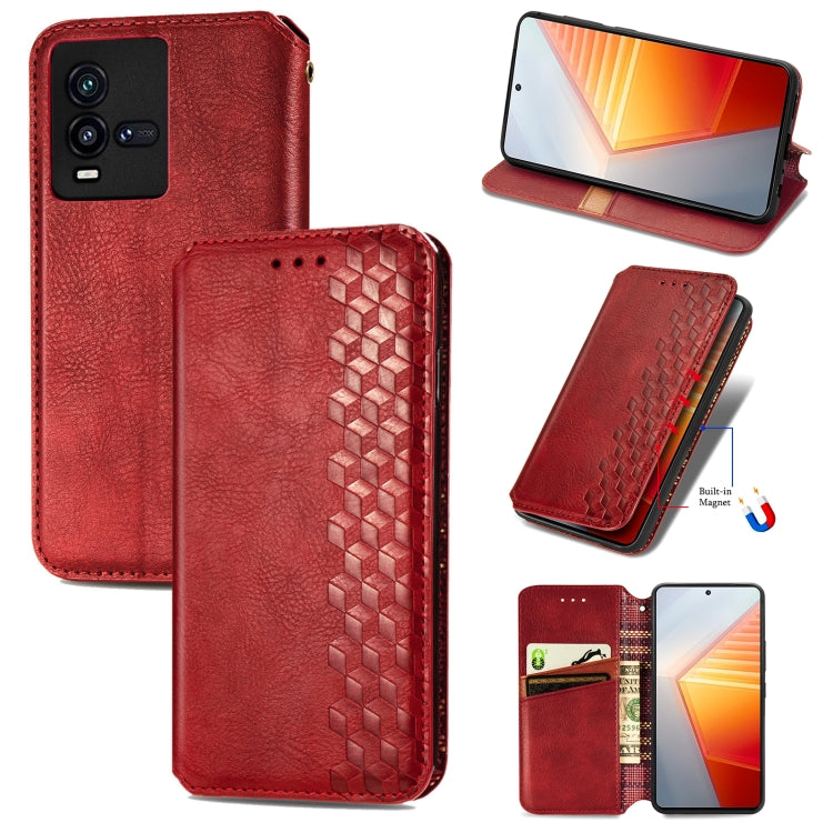 For vivo iQOO 10 Cubic Grid Pressed Magnetic Leather Phone Case