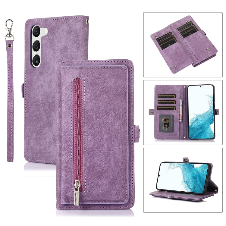 For Samsung Galaxy S23 5G Zipper Card Slot Buckle Wallet Leather Phone Case