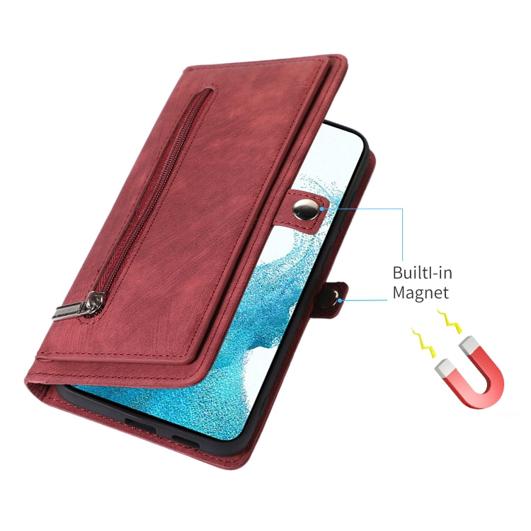For Samsung Galaxy S23+ 5G Zipper Card Slot Buckle Wallet Leather Phone Case