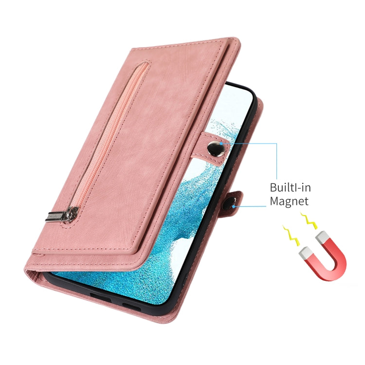 For Samsung Galaxy S23+ 5G Zipper Card Slot Buckle Wallet Leather Phone Case