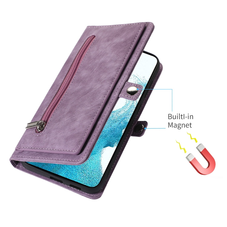 For Samsung Galaxy S23+ 5G Zipper Card Slot Buckle Wallet Leather Phone Case