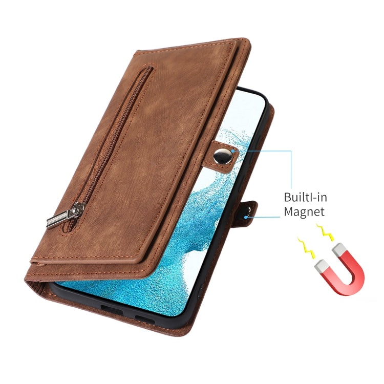 For Samsung Galaxy S23+ 5G Zipper Card Slot Buckle Wallet Leather Phone Case
