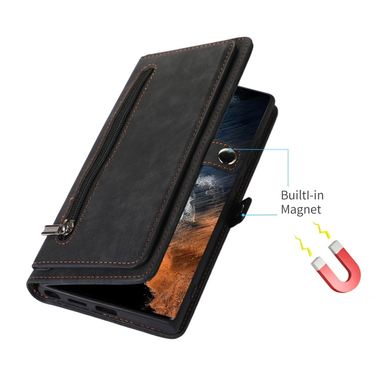 For Samsung Galaxy S23 Ultra 5G Zipper Card Slot Buckle Wallet Leather Phone Case