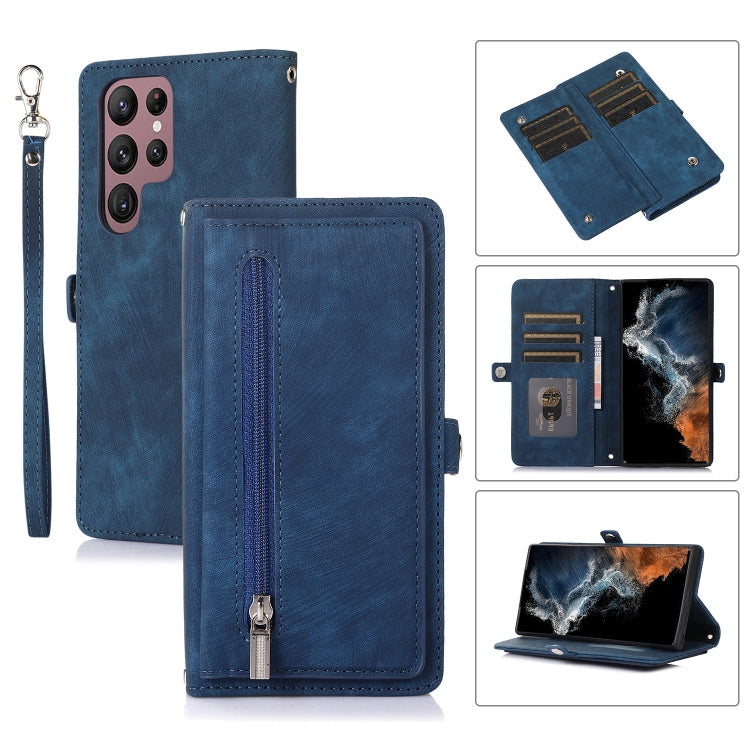 For Samsung Galaxy S23 Ultra 5G Zipper Card Slot Buckle Wallet Leather Phone Case
