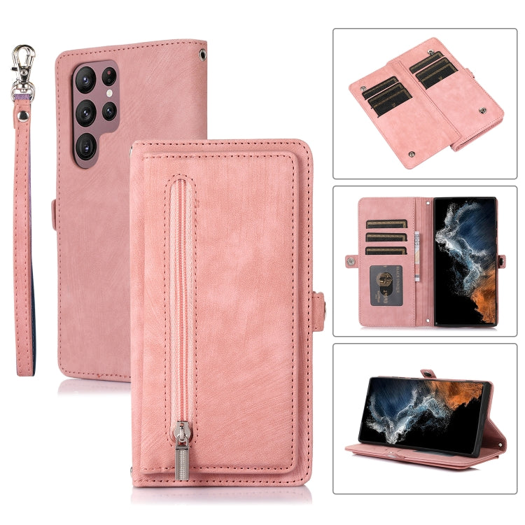 For Samsung Galaxy S23 Ultra 5G Zipper Card Slot Buckle Wallet Leather Phone Case
