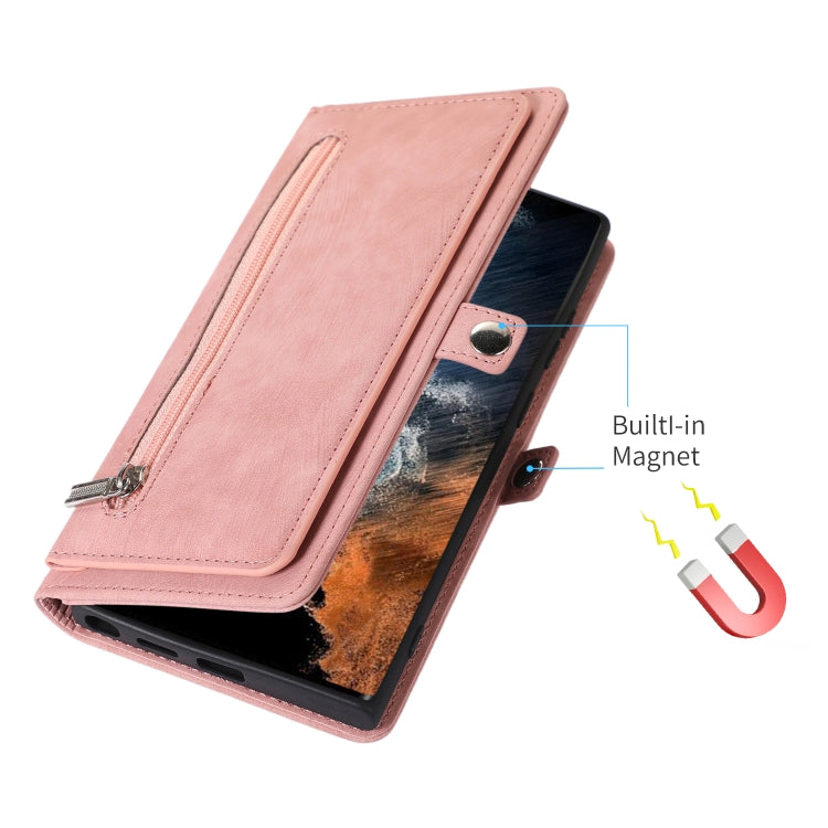 For Samsung Galaxy S23 Ultra 5G Zipper Card Slot Buckle Wallet Leather Phone Case