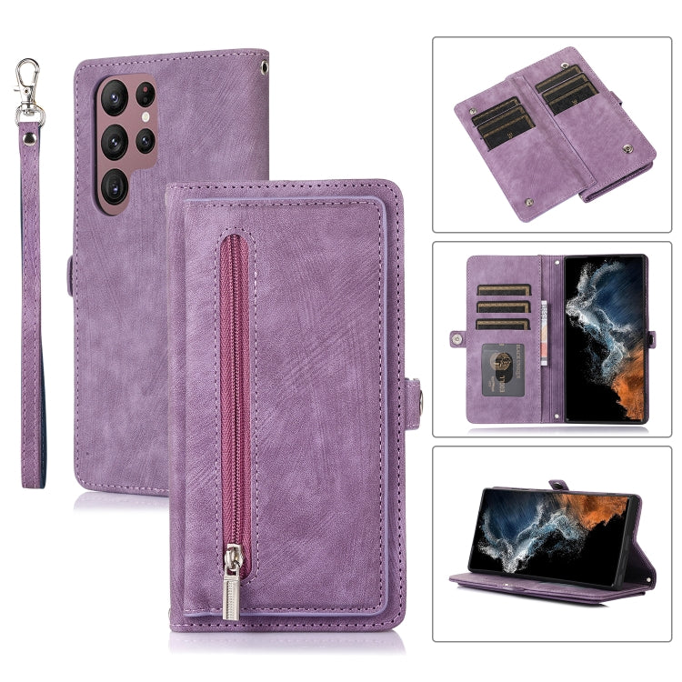 For Samsung Galaxy S23 Ultra 5G Zipper Card Slot Buckle Wallet Leather Phone Case