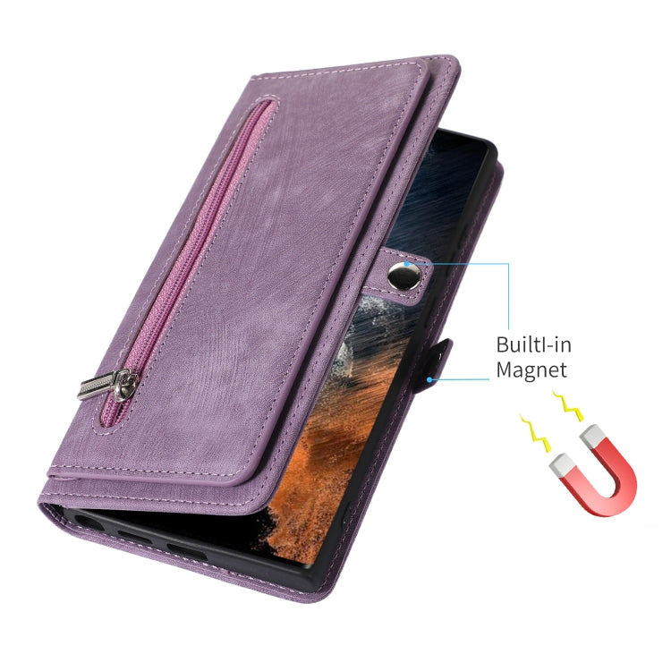 For Samsung Galaxy S23 Ultra 5G Zipper Card Slot Buckle Wallet Leather Phone Case
