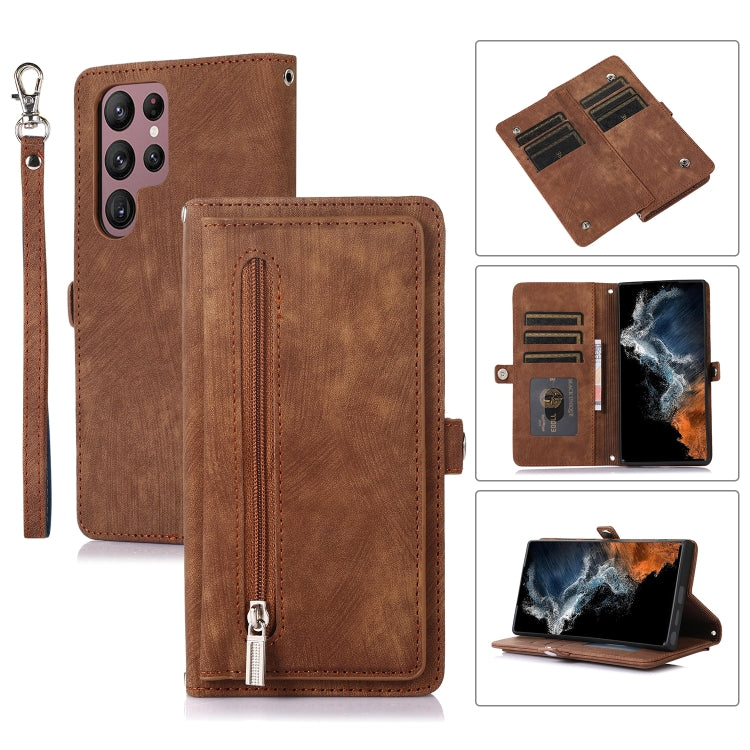 For Samsung Galaxy S23 Ultra 5G Zipper Card Slot Buckle Wallet Leather Phone Case