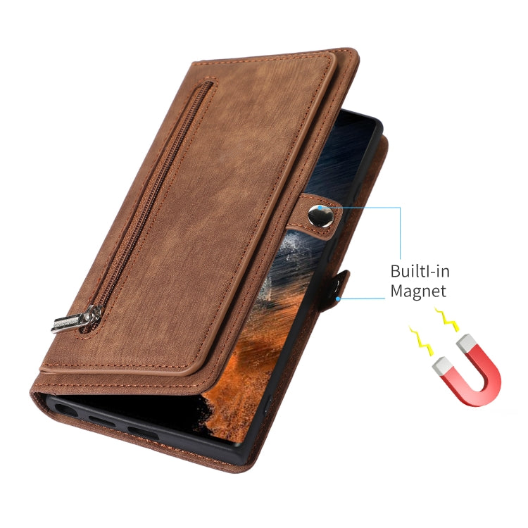 For Samsung Galaxy S23 Ultra 5G Zipper Card Slot Buckle Wallet Leather Phone Case