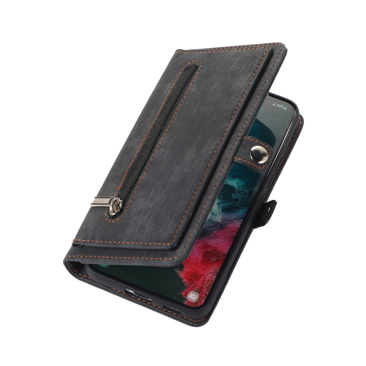 For Samsung Galaxy S22 5G Zipper Card Slot Buckle Wallet Leather Phone Case