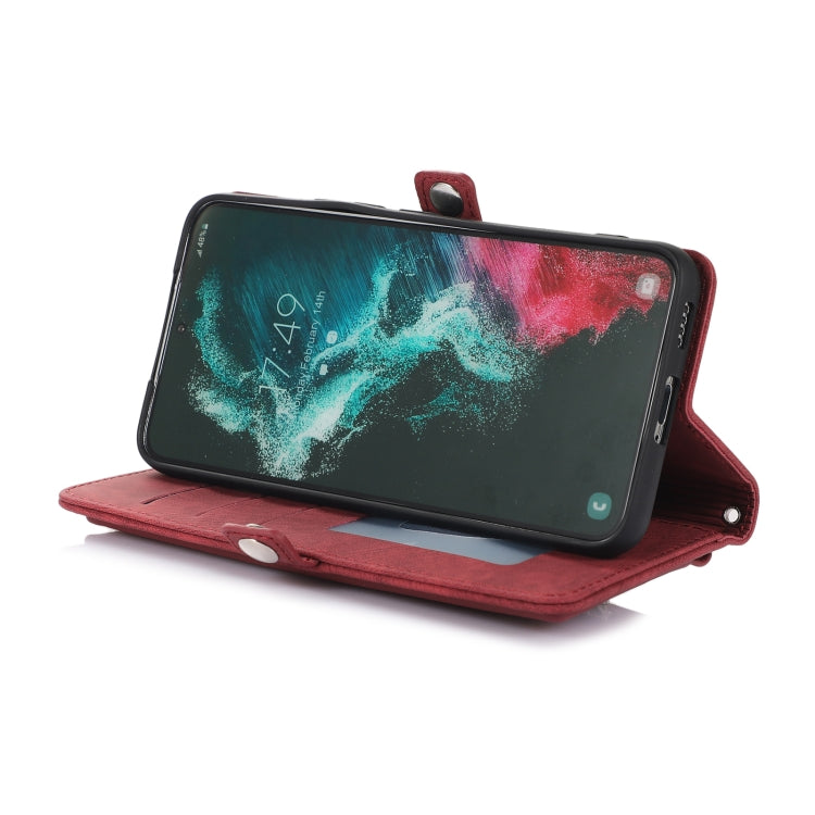 For Samsung Galaxy S22 5G Zipper Card Slot Buckle Wallet Leather Phone Case