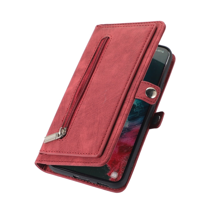 For Samsung Galaxy S22 5G Zipper Card Slot Buckle Wallet Leather Phone Case
