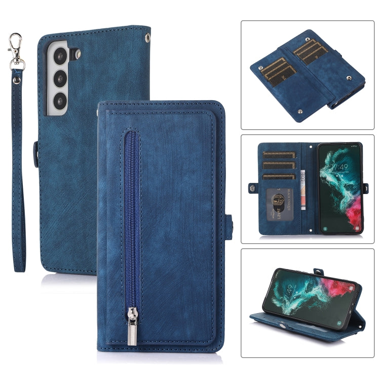 For Samsung Galaxy S22 5G Zipper Card Slot Buckle Wallet Leather Phone Case