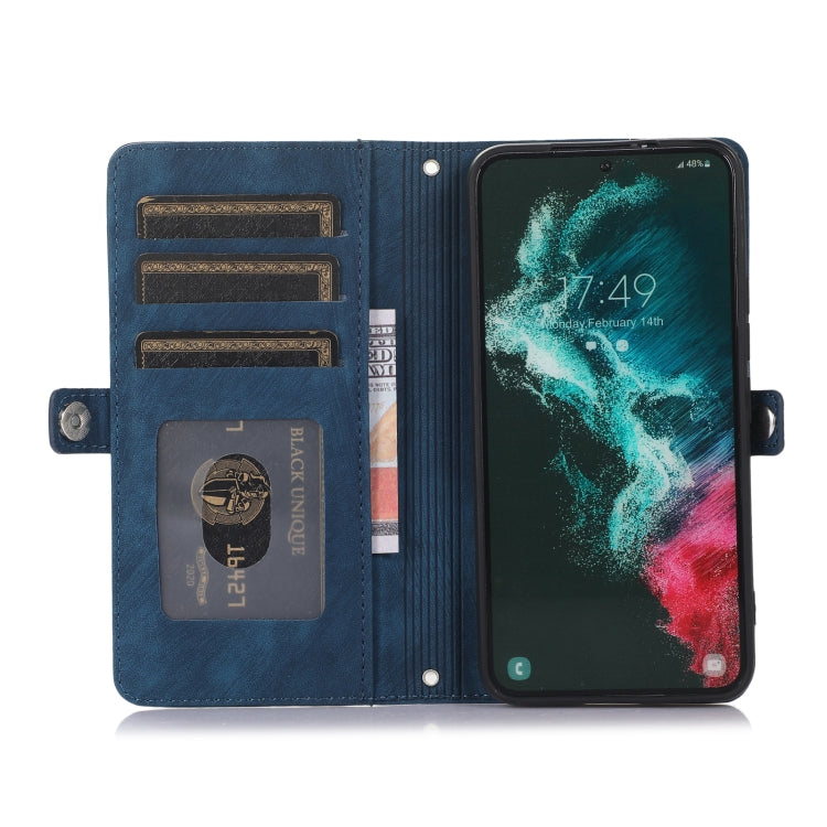 For Samsung Galaxy S22 5G Zipper Card Slot Buckle Wallet Leather Phone Case
