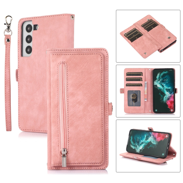 For Samsung Galaxy S22 5G Zipper Card Slot Buckle Wallet Leather Phone Case