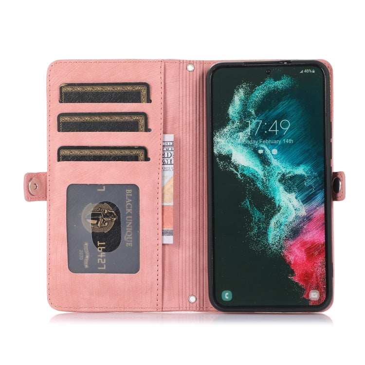 For Samsung Galaxy S22 5G Zipper Card Slot Buckle Wallet Leather Phone Case