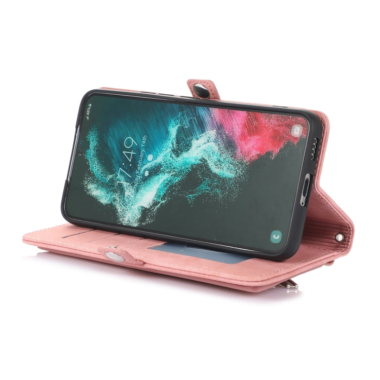 For Samsung Galaxy S22 5G Zipper Card Slot Buckle Wallet Leather Phone Case